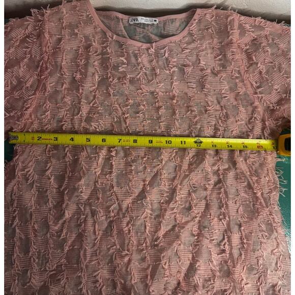 ZARA Pink Sheer Fringe Textured Top | Size L | Statement Piece|Semi-Transparent - Picture 3 of 5